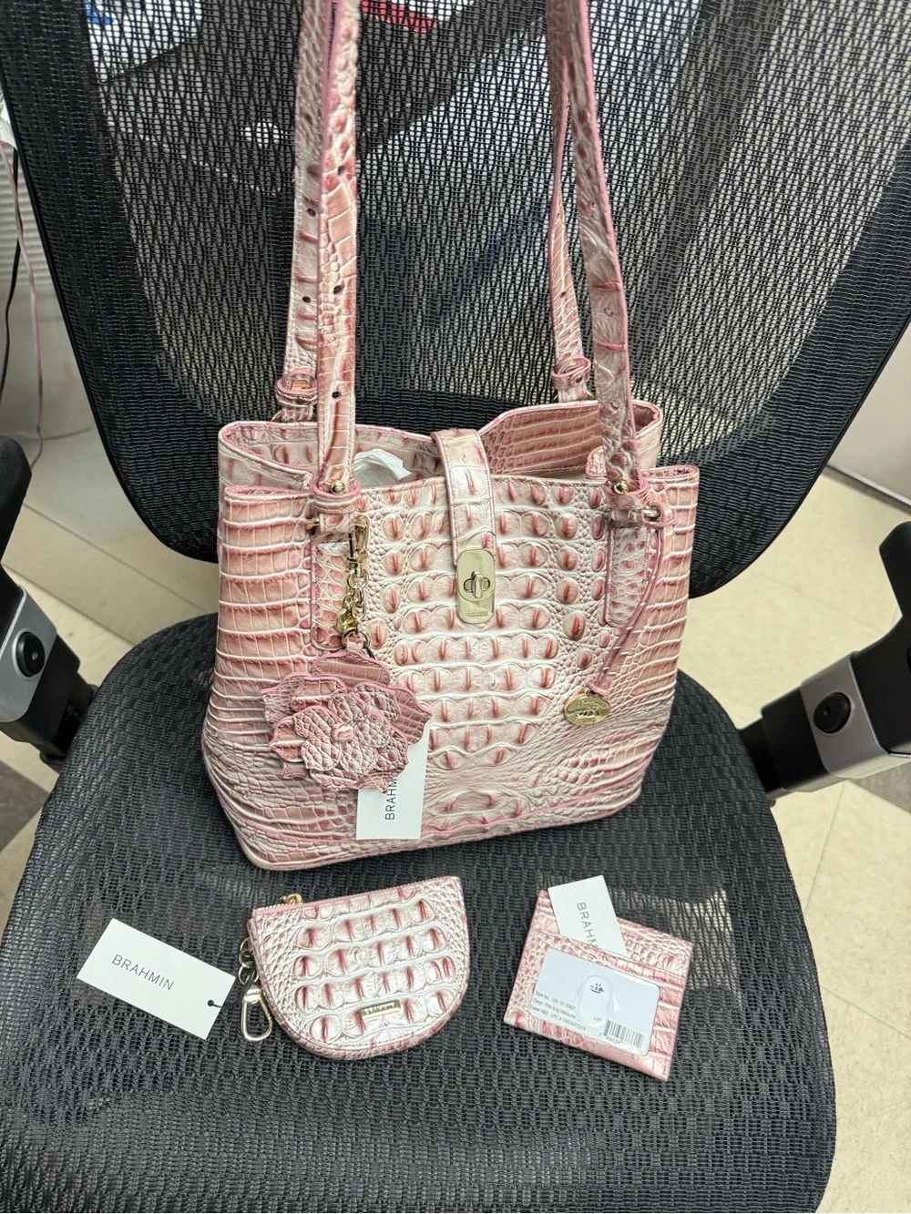 Brahmin pink icing Croc-Embossed  Matching  Cheryl,  Britt and magnolia ONLY